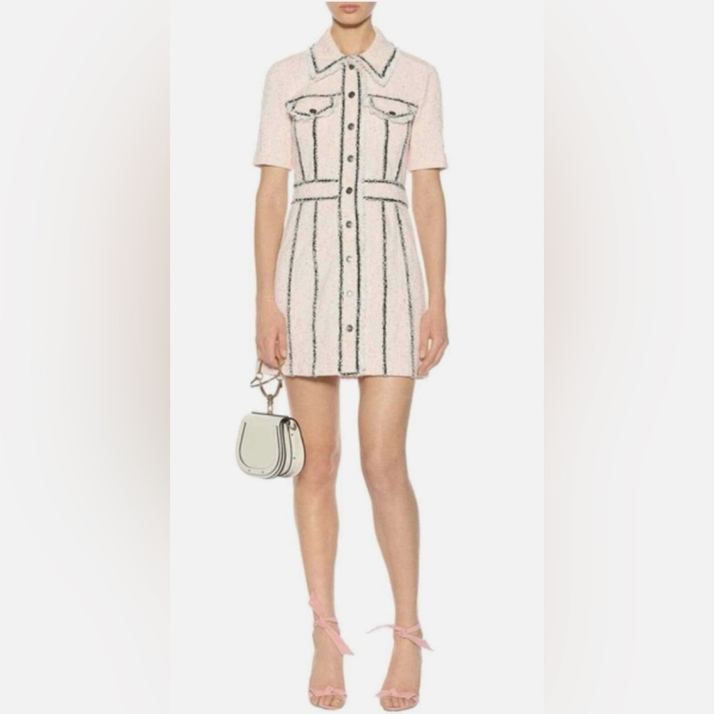 Veronica Beard Pink and Black Trim Tweed Mini Dress